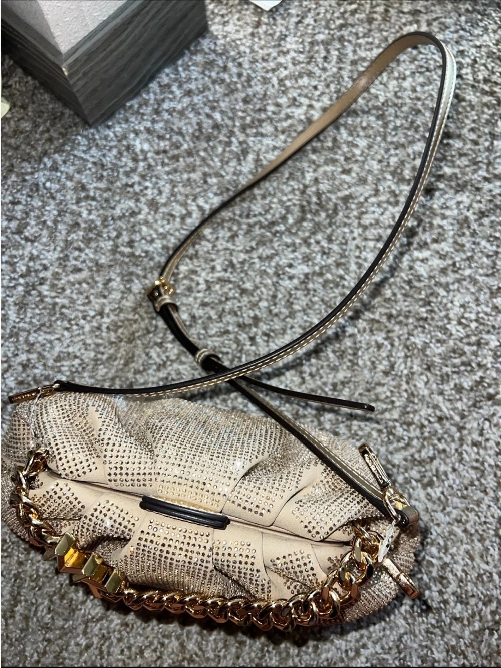 Michael Kors Champagne Crystal Shoulder Bag with Gold Chain